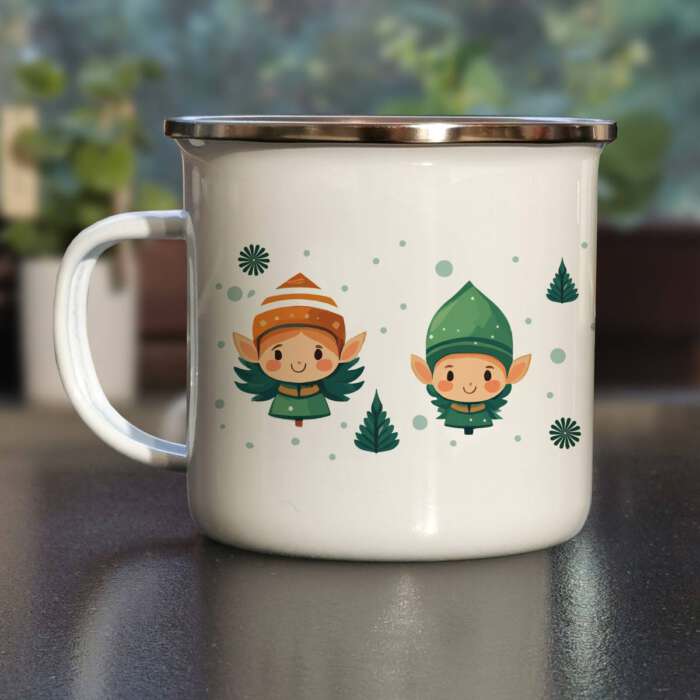 Design Emaille Tasse - Weihnachtselfen